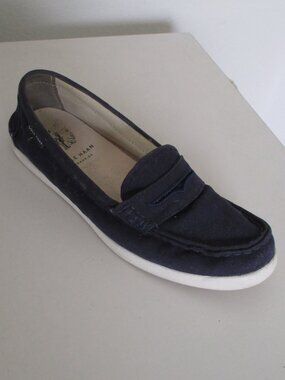 Cole Haan Grand.OS Womens Navy Cotton Canvas Penny Loafer Shoe NWOB - Size 8.5M